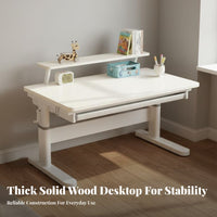Children's Study Desk and Chair Set Extra Thick Desktop Solid Wood Writing Table Stable Structure Ergonomic Adjustable Construction Suitable for Students Learning at Home