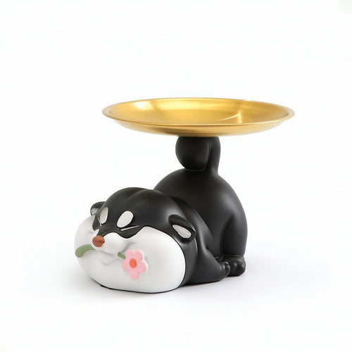 Shiba Inu Tray Shallow Dog Figurine with Tray Realistic for Desk