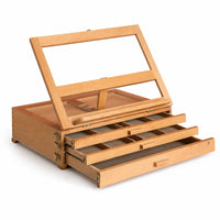 Beechwood Desktop Sketchbox Easel Portable Artist Box with Easel Foldable Art Supply Natural Wood for Studio Work