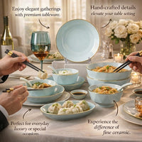 Minimalist Ceramic Dinnerware Set, Gold Trimmed