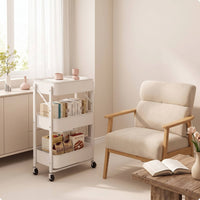 Rolling Cart with Mesh Baskets Space-Saving 3-Tier Rolling Cart Compact Portable for Students, Kitchen, Bedroom