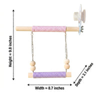 Bird Swing Suction Cup Perch with 2 Rope Wrapped Wood Perch Toy Units, Wooden Bird Toy for Budgie, Cockatiel, and Lovebird Stand Suction