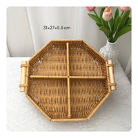 Rattan Design Serving Platter Woven Compartment Basket for Picnic, Party