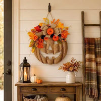 Burlap Pumpkin Wreath with Lights