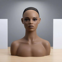 PVC Mannequin Bust Mesh Cap Hairpiece Mannequin Head Shoulder-Length