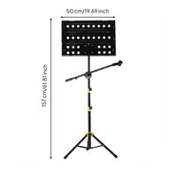 Foldable Folding Sheet Music Stand Audio Pickup Clip Floor Music Stand Easy to Stow Sturdy for Musicians, Practice Room, Stage, Home
