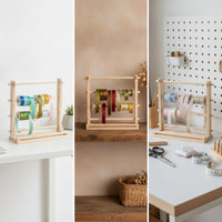 Ribbon Storage Rack Wood Ribbon Organizer with Tray Wooden for Crafters, Florists, Gift Wrapping Station