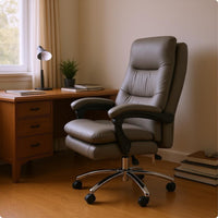 PU Leather Executive Chair Gray High Back Office Chair Upholstered for Study Room