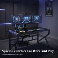 Reinforced Glass Computer Desk Wide Tabletop Metal Frame Office Desk Easy to Clean Modern Glass Top Workstation for Users, Adults, Study Room, Bedroom