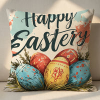 Easter Pillow Cover Printed Pattern Linen Easter Egg Pillow Sham High Resolution Digital Printing Decorative Bunny Pillowcase for Homeowners, Sofa