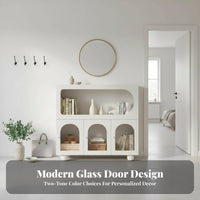Multi-Functional Fluted Door Credenza Space-Saving Fluted Door Accent Cabinet Minimalist Aesthetic Storage Furniture Gold-Tone Handles for Apartment Dwellers, Homeowners, Interior Design lovers, Dining Room, Entryway, Kitchen, Home Office