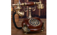 Antique-Style Corded Telephone Brass-Toned Vintage Wired Telephone Ornate Decorative Push-Button Phone