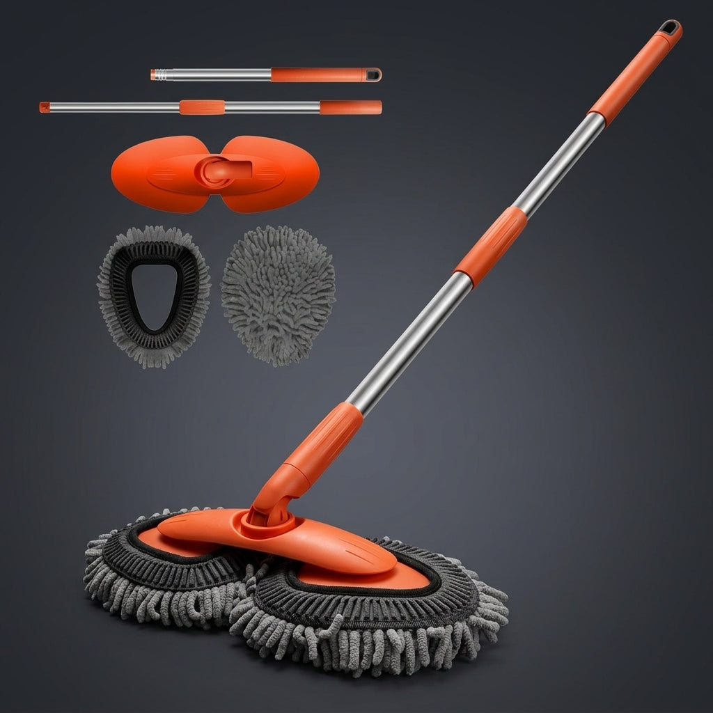 Cleaning Brush for Car Exterior Cleaning with Extendable Handle, Car Cleaning Brush with Two Soft Brush Mop Heads, Washing Brush for SUV, Mop