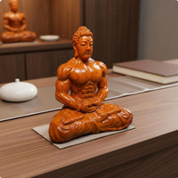 Seated Muscle Buddha Figurine Creative Gift Wooden Bodybuilder Buddha for Office