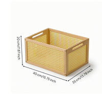 Wooden Storage Basket Lightweight Basket with Handles Space-Saving Rectangular Storage Box for Closet, Shelves, Bedroom