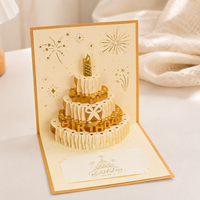 3D Pop-Up Birthday Cake Greeting Card with Gold Foil and Envelope