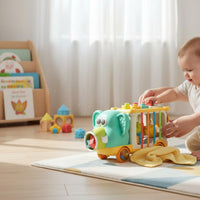 Hand-Eye Coordination Training Toddler Stacking Blocks Car Fine Movement Skills Development Elephant Pull Toy Color Recognition Educational Sensory Bin for Toddlers, Infants, Babies