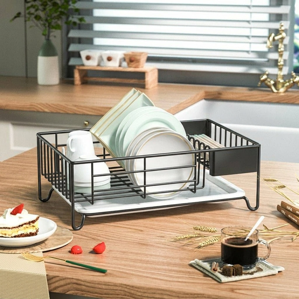 Dish Drain Rack Stainless Steel Rack Dish Drainer, Single Tier Drain Rack with Drip Tray, Modern Style Kitchen Sink Organizer Unit