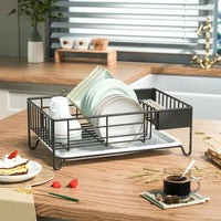 Dish Drain Rack Stainless Steel Rack Dish Drainer, Single Tier Drain Rack with Drip Tray, Modern Style Kitchen Sink Organizer Unit