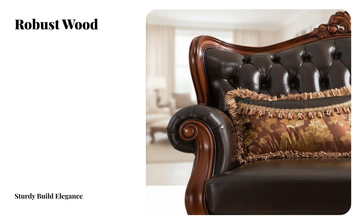 3 Pieces Intricate Carvings Carved Frame Couch Set Luxurious Sofa and Loveseat Combo Double-Sided Design Living Room Furniture timeless-design for Luxury Buyers, Interior Designers, Apartment Dwellers, Hotel Lobby, grand estate, Office