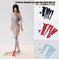 1/6 Off-Shoulder Lace Slit Dress Sexy Cheongsam Action Figure Clothing for Seamless Body