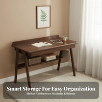 Nordic Design Student Desk Spacious Tabletop Solid Wood Writing Desk Wide Desktop Home Office Workstation for Students, Adults, Bedroom, Living Room