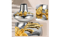 Silver Vase with Gold Floral Decoration Reflective Ceramic Flower Vase Decorative Vessel for Homeowners, Entryway Table