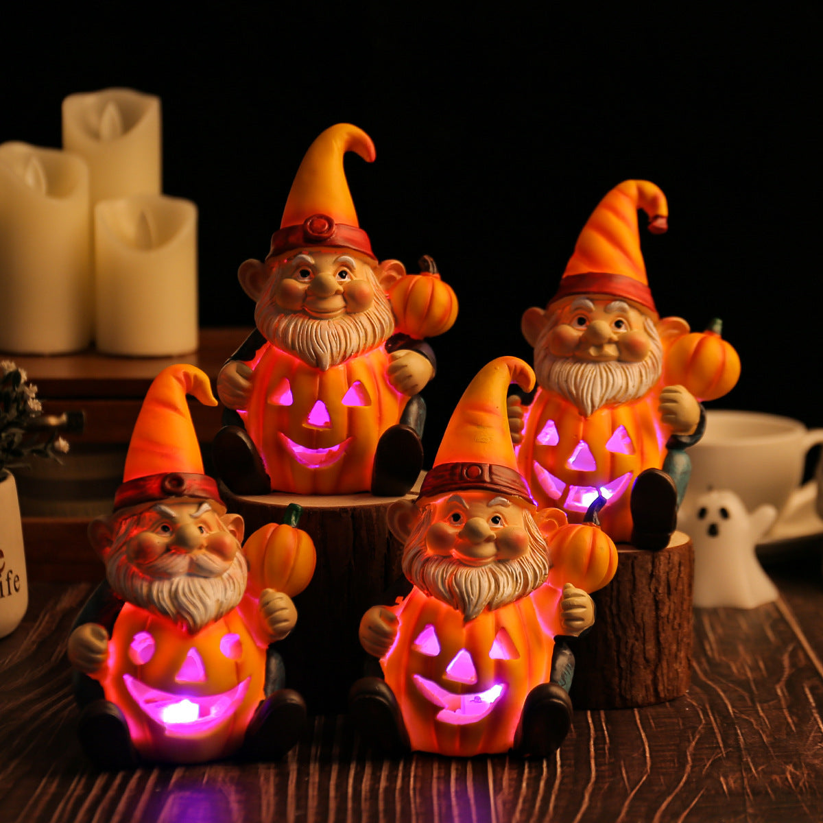 Halloween Pumpkin Gnome Light-Up Resin Ornament