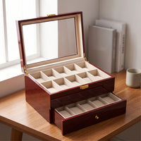 Watch Box with Drawer Glossy Watch Display Case Padded Organizer for Collectors, Dresser, Nightstand, Closet