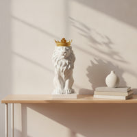 Lion Sculpture with Crown Gold-Toned Lion Statue with Crown Sculpted for Office