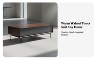 Black Walnut Finish Rectangular Coffee Table with Drawer Modern design Living Room Furniture Nordic Aesthetic Hidden Storage for Apartment Dwellers, Homeowners, Interior Designers, Lounge Area