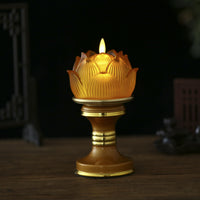 New Colored Glaze Lotus Lamp LED Light for Buddha Altar, Battery Operated, Colorful Everlasting Light