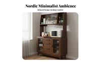 Wooden Buffet Cabinet Modern Simple Design Dining Room Sideboard with Glass Doors Multi-Functional Standing Tea Cabinet for Renters, Home, Hallway