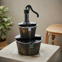 Wood Barrel Fountain Waterproof Solar Garden Fountain Anti Aging for Yard, Patio