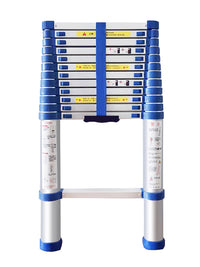 Jadduo Aluminum Telescopic Ladder with Blue Plastic Parts, 150kg Capacity