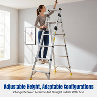 1 Piece Aluminum Telescopic Ladder Folding A-frame Portable Multi-purpose Anti-slip Wide Steps Easy Storage Suitable for Home Cleaning Job Site Repair Office Maintenance Outdoor Tasks