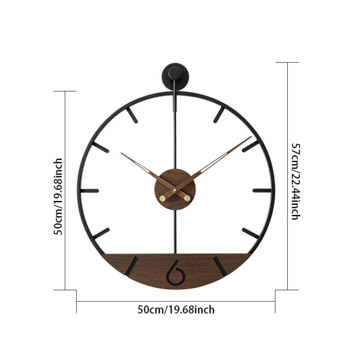 Black Metal-and-Woodgrain Clock Markers Wood Highlight Wall Clock Hands Timepiece