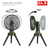 Portable Rechargeable Camping Fan with Light, USB