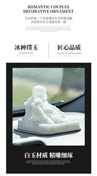 中式璞玉汽车摆件茶宠弥勒佛车载高档佛像中控台用品大肚佛保平安