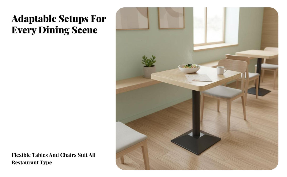 Hardwood Wood Construction Table and Seating set fashionable Design Wooden dining hall Table and Chairs Multiple Configurations Restaurant Furniture Easy Assembly for pasta Shops, Snack bar stools, Restaurants
