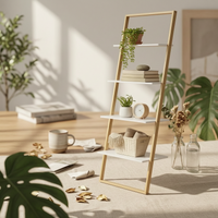 Leaning Ladder Shelf Space-Saving Leaning Shelf with Bamboo Frame Bamboo Ladder Bookcase Slim Furniture Vertical for Living Room