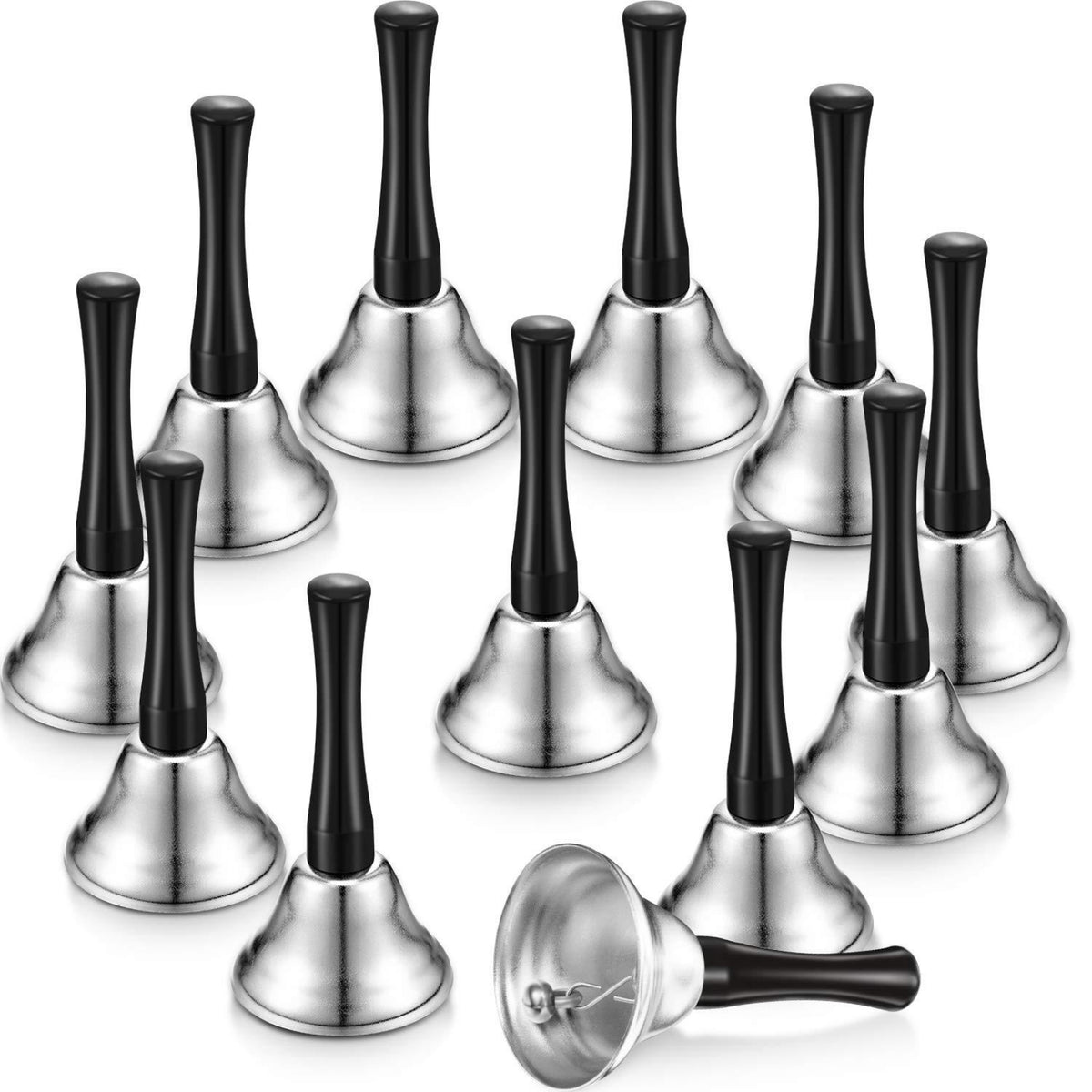 12 Pieces Metal Bell with Handle Clear Handheld Bell Loud Handbell for Teachers, Hosts, Classroom