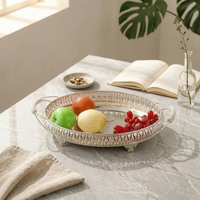 Mirrored Tray with Handles Openwork Decorative Tray Cutout edge Vintage-Retro Metal Serving Platter with Feet for Vanity, Living Room, Parties