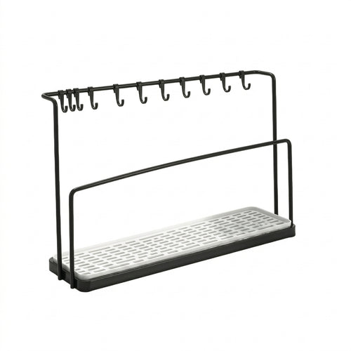 Countertop Kitchen Draining Rack Open-Frame Kitchen Organizer with Hooks