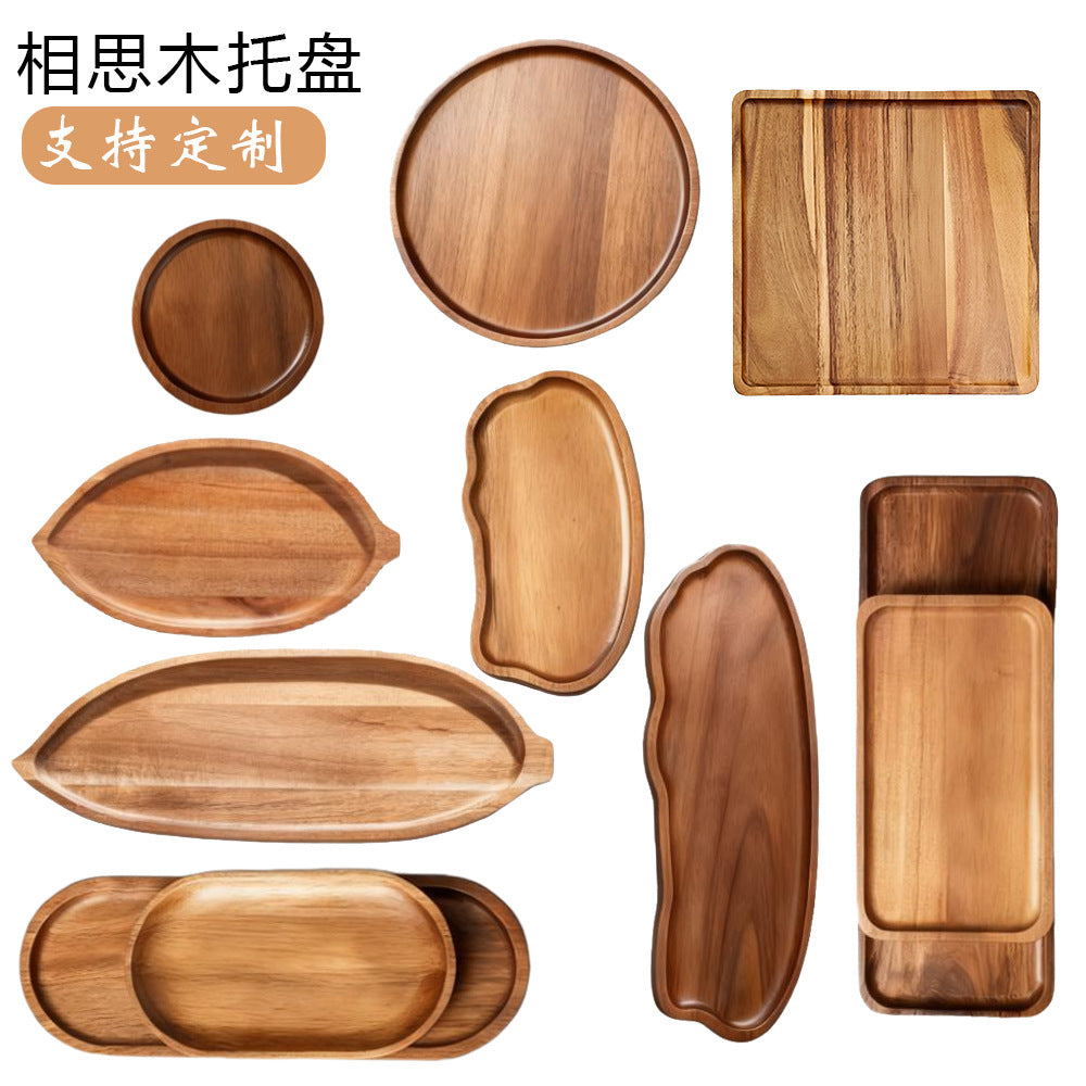Nordic Style Acacia Wood Oval Serving Tray with Heat Insulation
