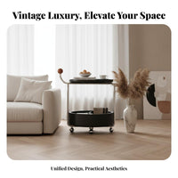 2-Tier Rolling End Table Rustic Minimalist Artistic Household Furniture Mobile with Casters Vintage Influenced for Homeowners