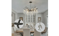 Black Chandelier with Crystal Pendants Dimmable Branch Chandelier Organic Ceiling Light Fixture Clear for Dining Room, Bedroom
