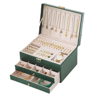 3-Layer Lockable Leather Jewelry Storage Box with Large Capacity