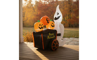 Inflatable Pumpkin Cart Halloween Inflatable with LED Lights Luminous Yard Decoration for Garden