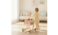 Wooden Shopping Cart Pretend Play Imaginative Shopping Cart Rounded Edges for Kids
